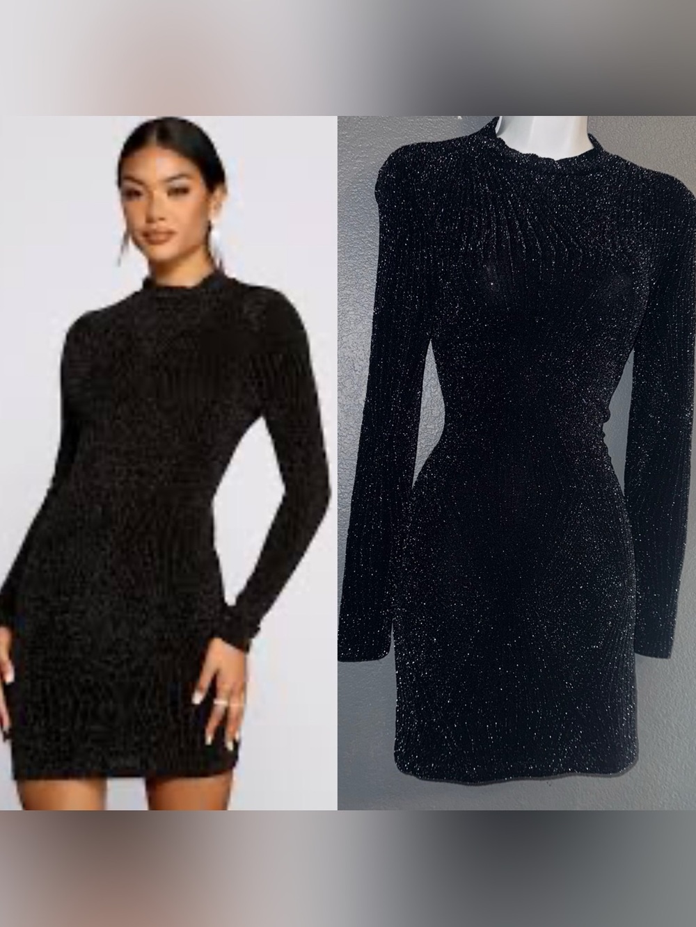 Women's Windsor Little Black Long Sleeve Sparkly Mini Sexy Dress size XS - Small